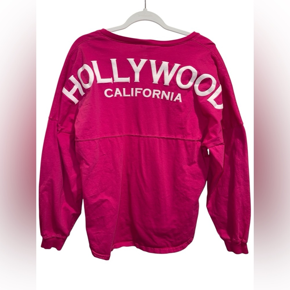 Spirit Hollywood California Bright Pink V-Neck Long Sleeve T-Shirt size Medium
